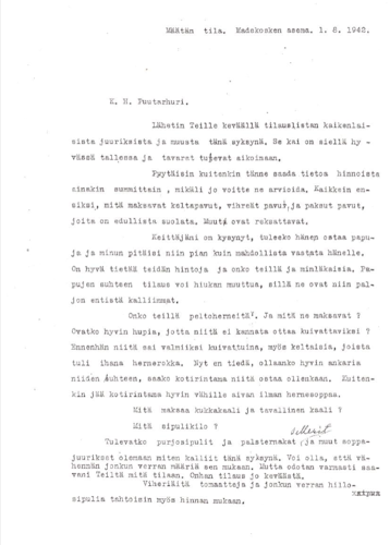 Ester Ståhlbergin kirje